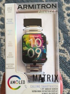 Armitron Silver Stainless Steel AMOLED Smartwatch with Multicolor Display